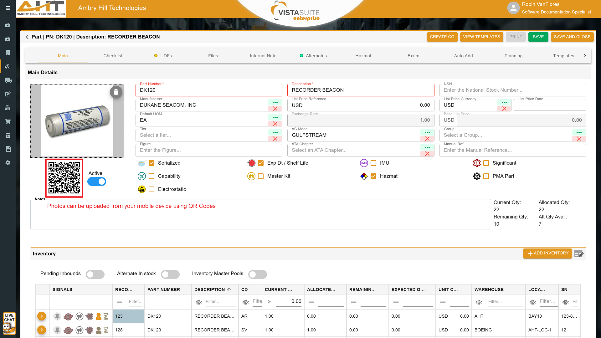 QR and Barcode Scanning and Labeling for Aviation ERP | Ambry Hill ...