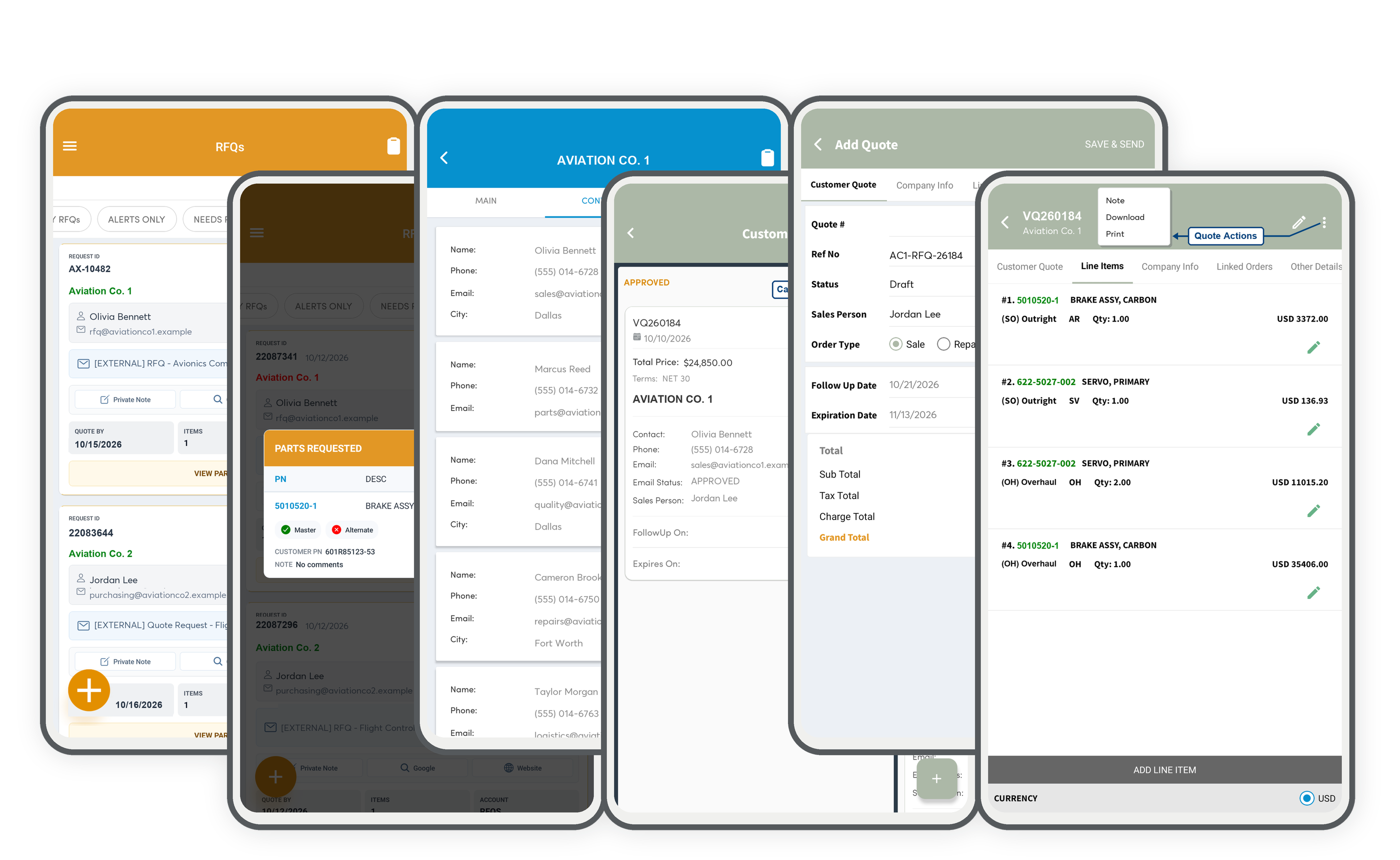 Six Vista-Quote mobile application screens arranged in an alternating zipper composition