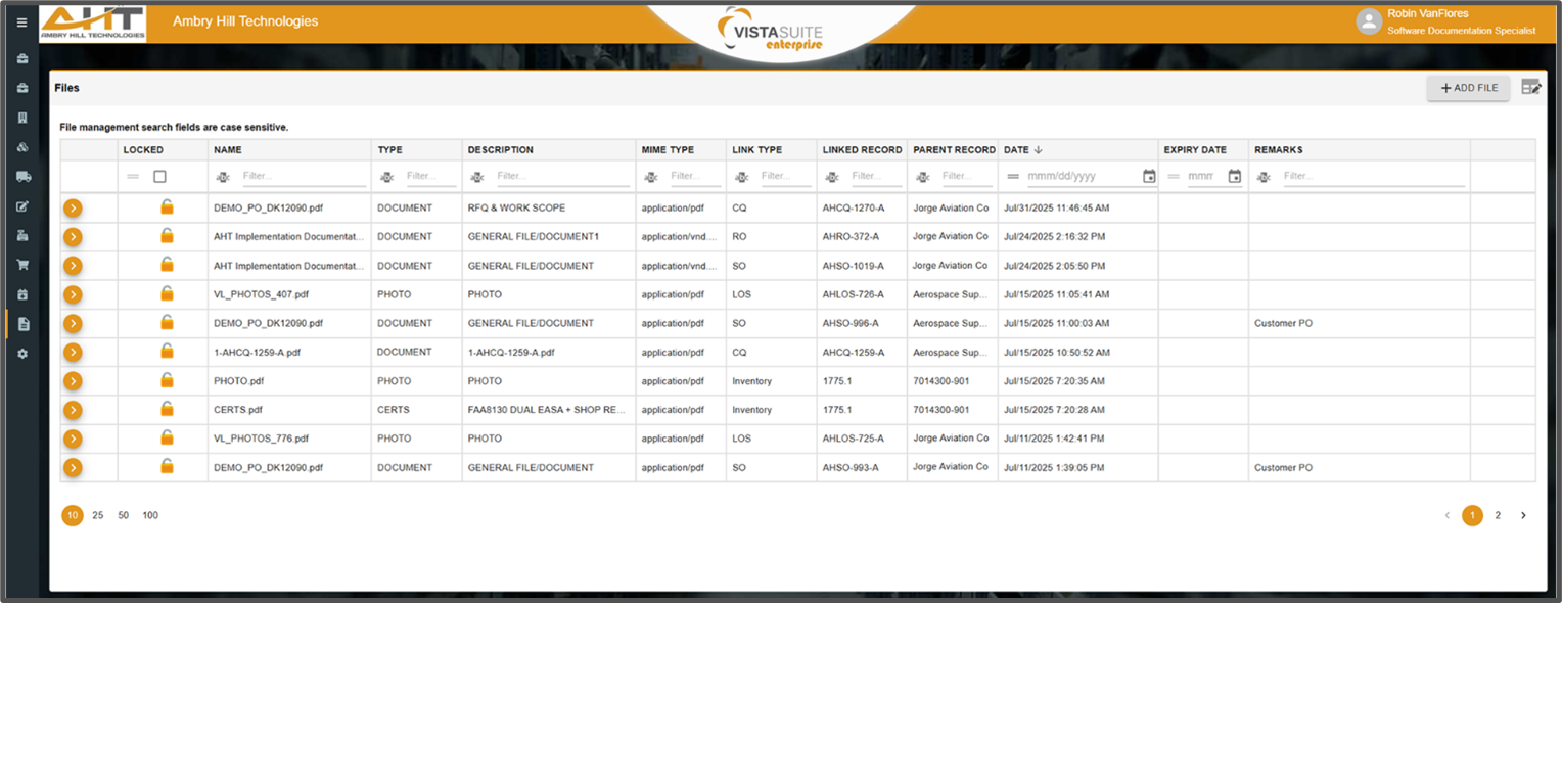 Vista-Suite File Library Screen