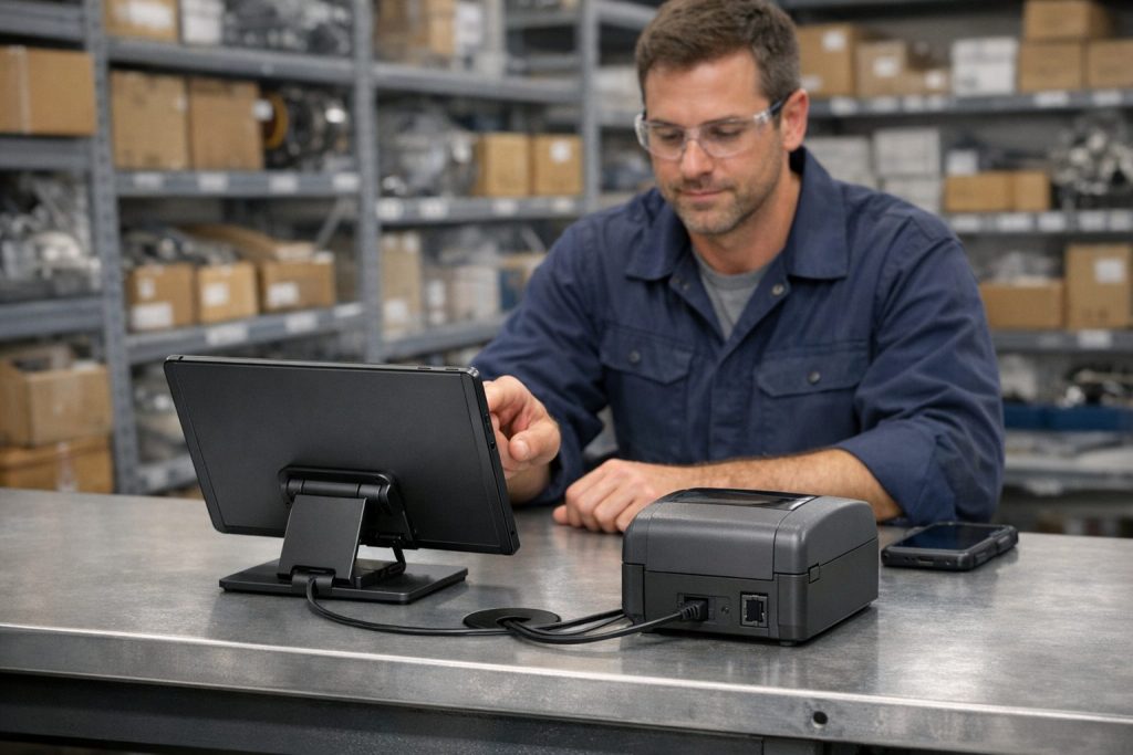 aviation maintenance tech working on ERP tablet