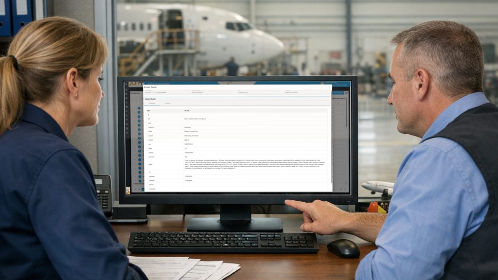 Descartes export compliance screening result for aviation