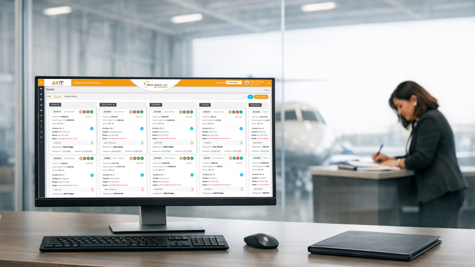 Vista-Quote customer quote Kanban board for aviation sales
